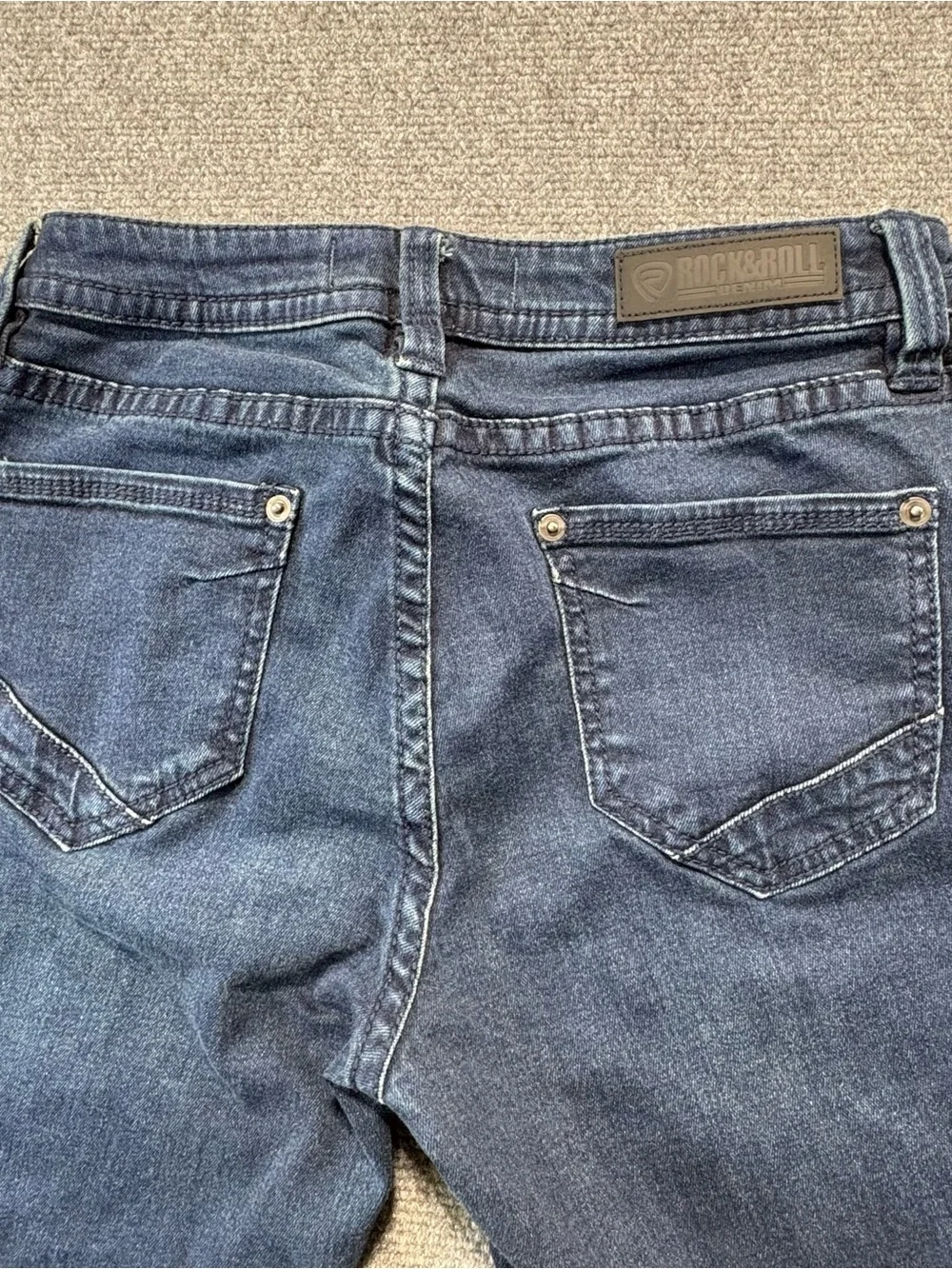 Rock & Roll Denim Woman's Jeans Size 26/34 Flare Bell Bottom Mid Rise Dark Wash